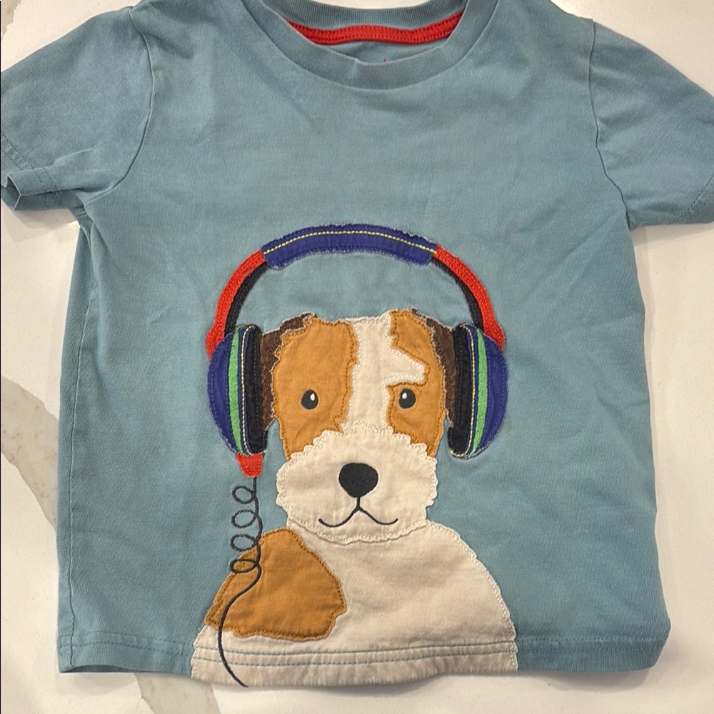 Mini Boden Blue and Brown Short Sleeve Tee with Dog Design
